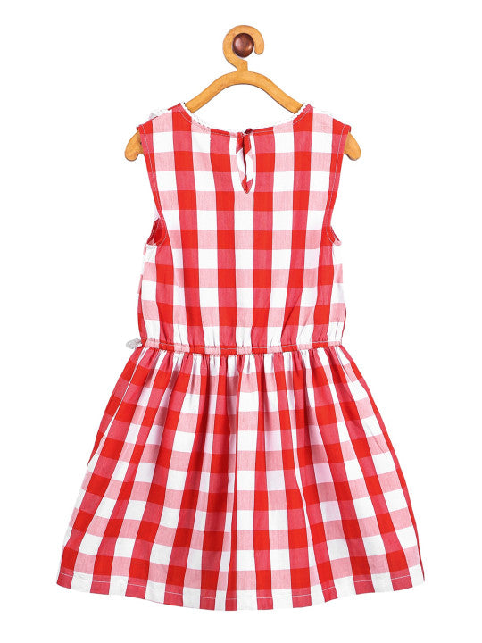 Girls Red Checked Sleeveless Dress