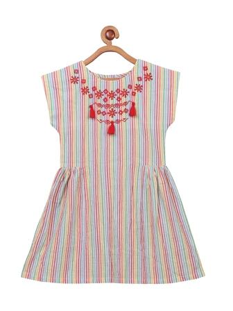 Girls Striped Embroidered Dress