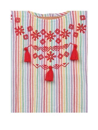 Girls Striped Embroidered Dress