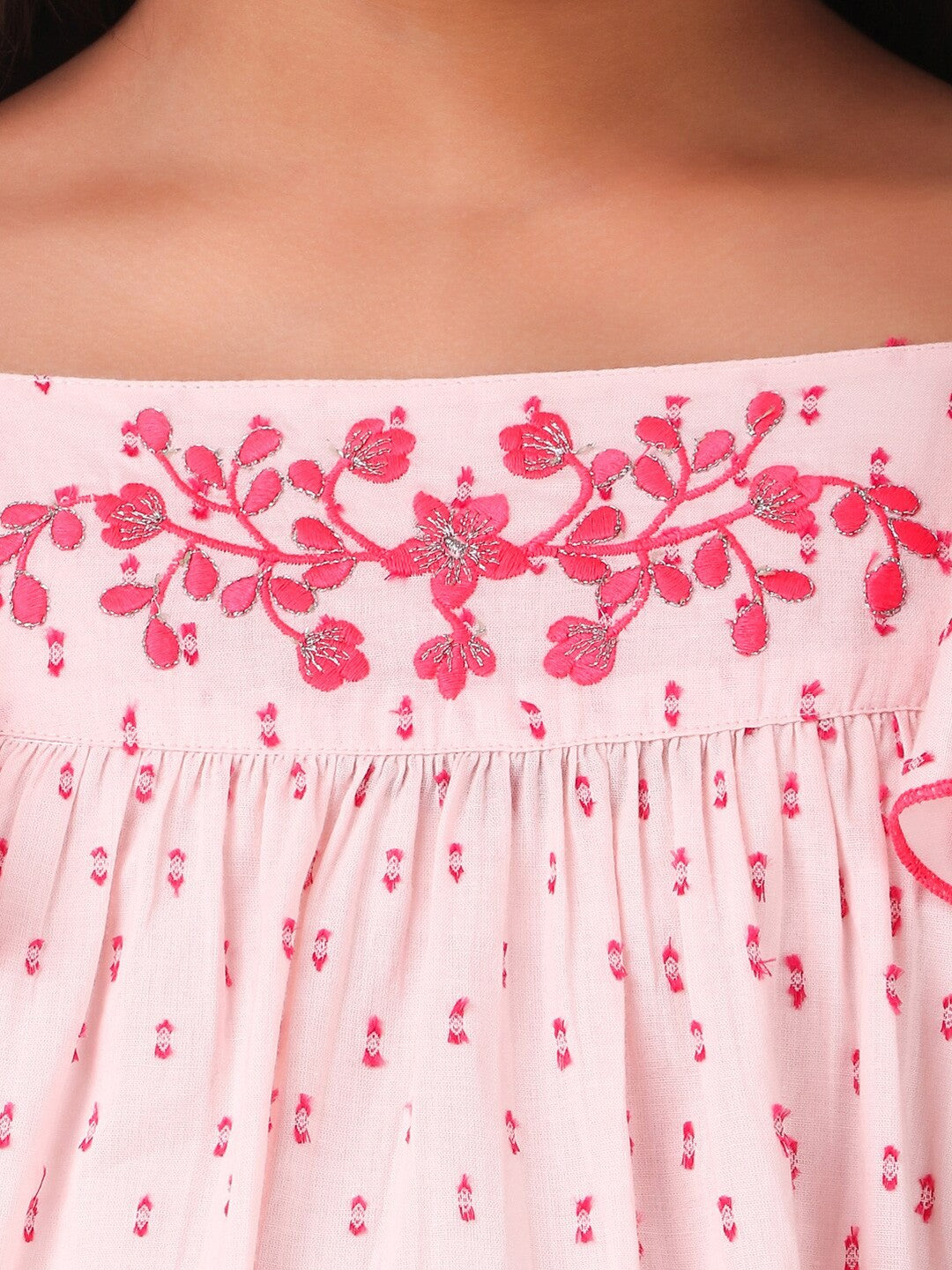 Girls Pink Embroidered Flutter Sleeve Dress