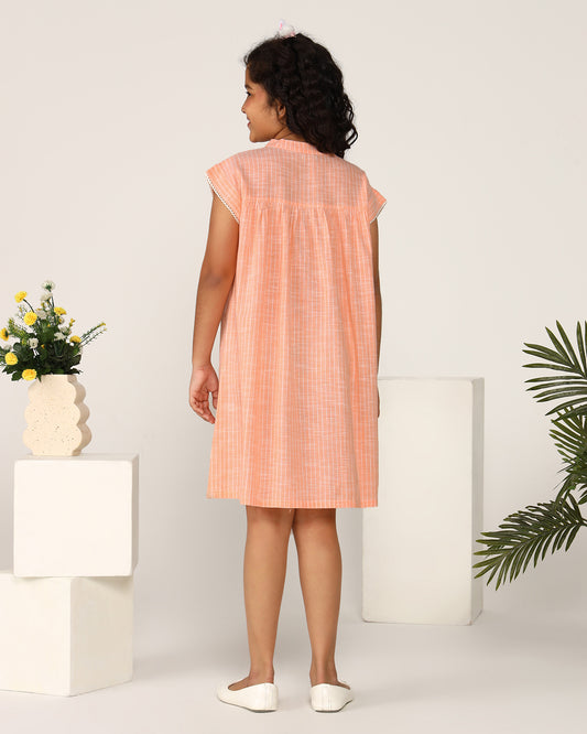 Girls Peach Embroidered Dress