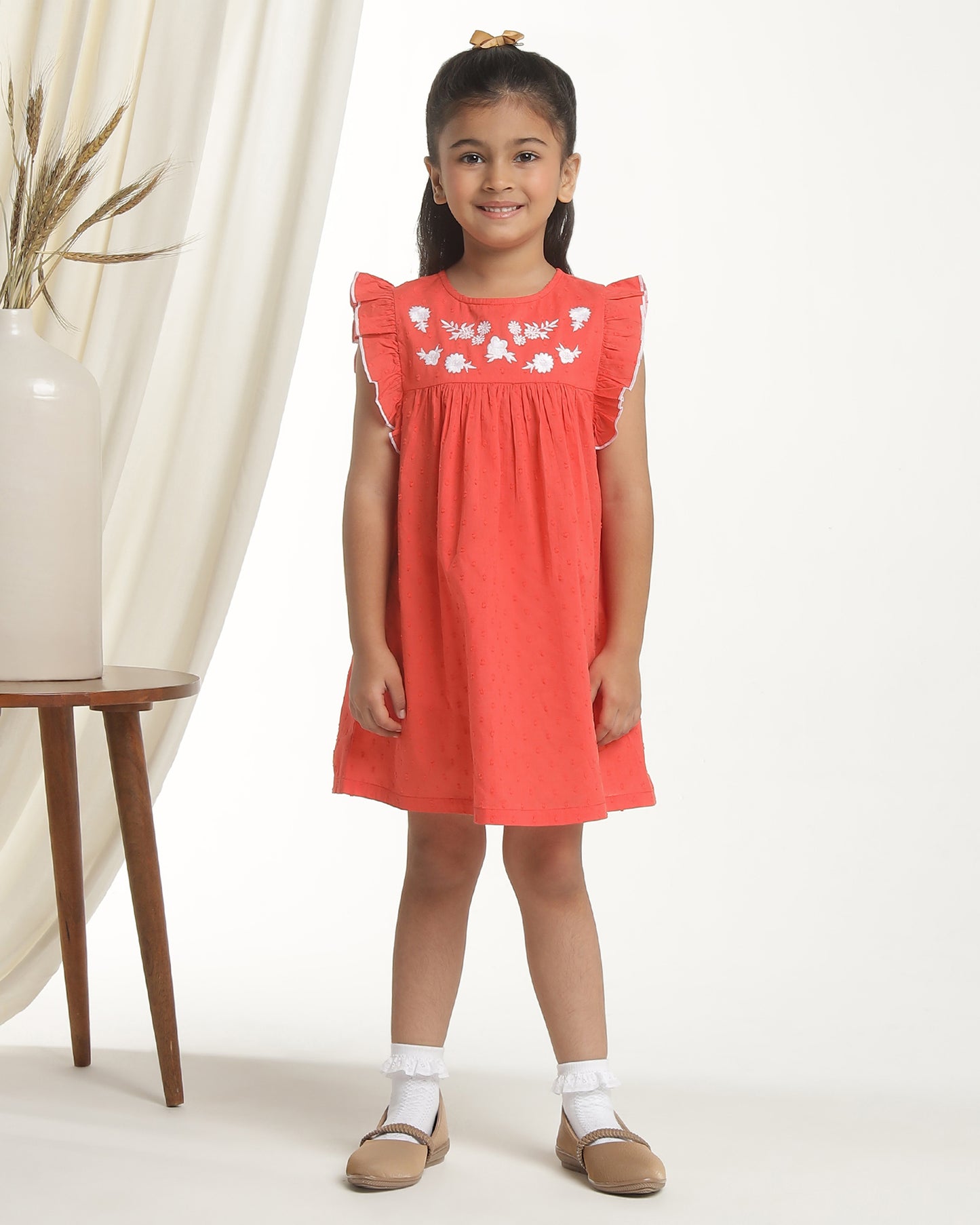 Girls Embroidered Flutter Sleeve Dress