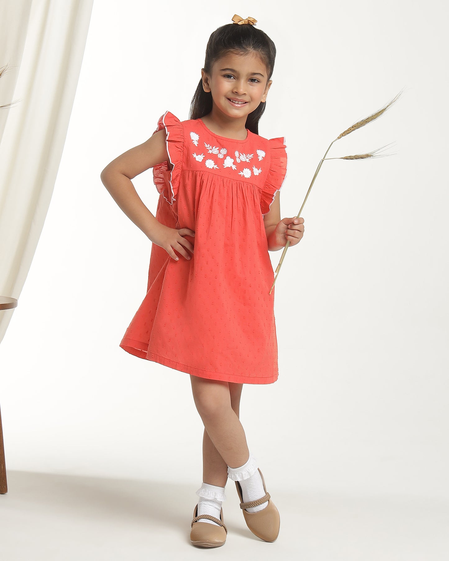 Girls Embroidered Flutter Sleeve Dress
