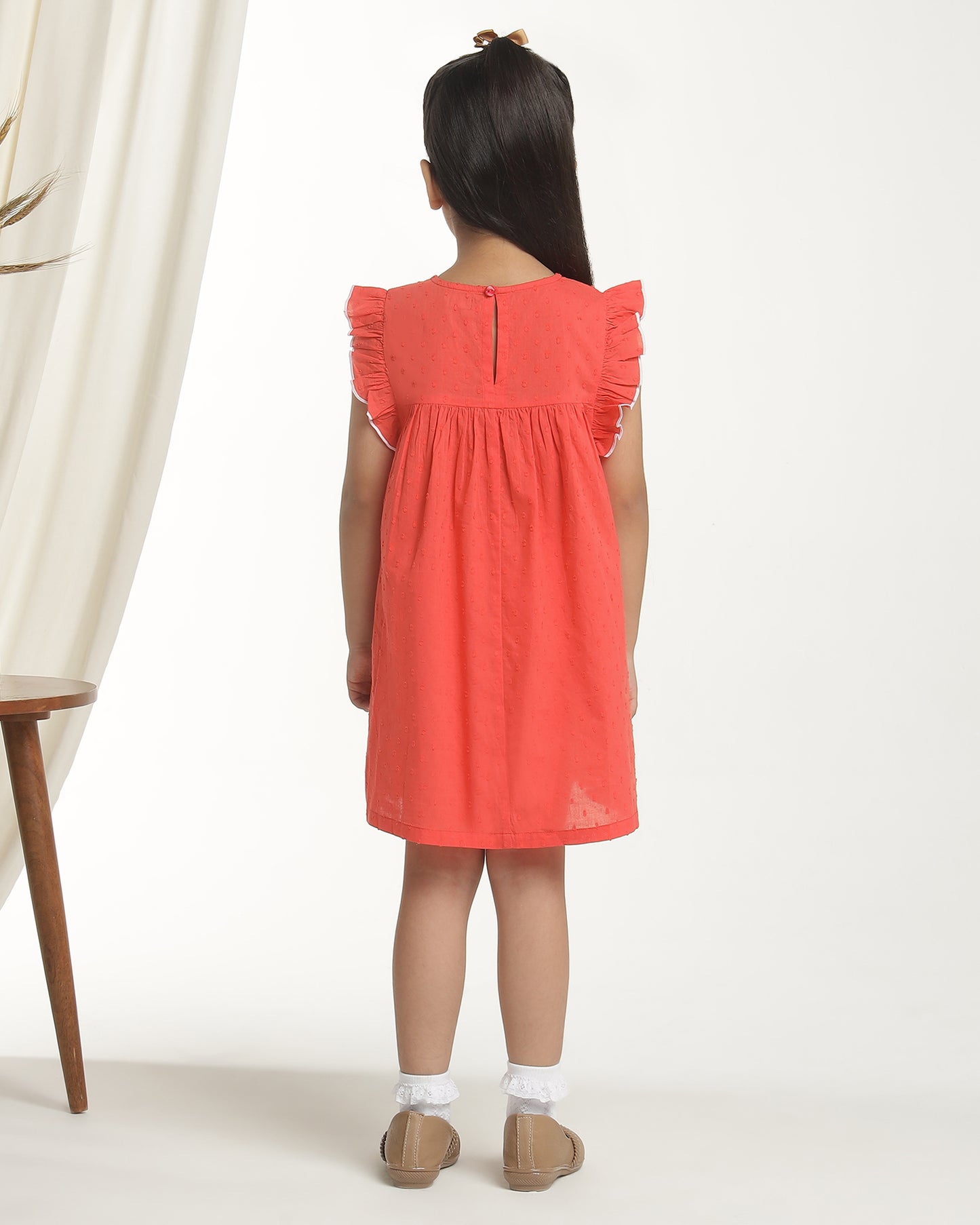 Girls Embroidered Flutter Sleeve Dress