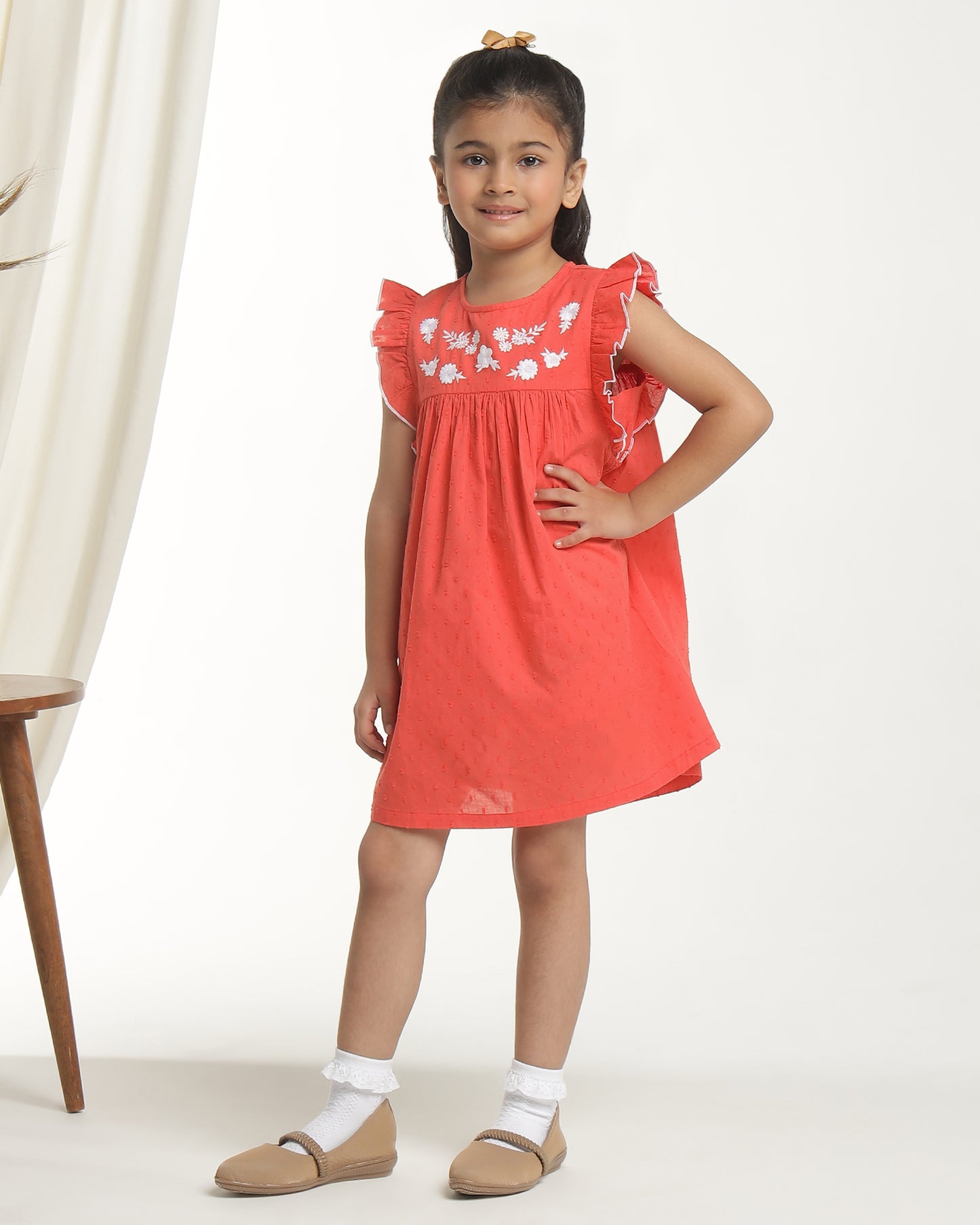 Girls Embroidered Flutter Sleeve Dress