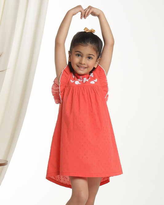 Girls Embroidered Flutter Sleeve Dress