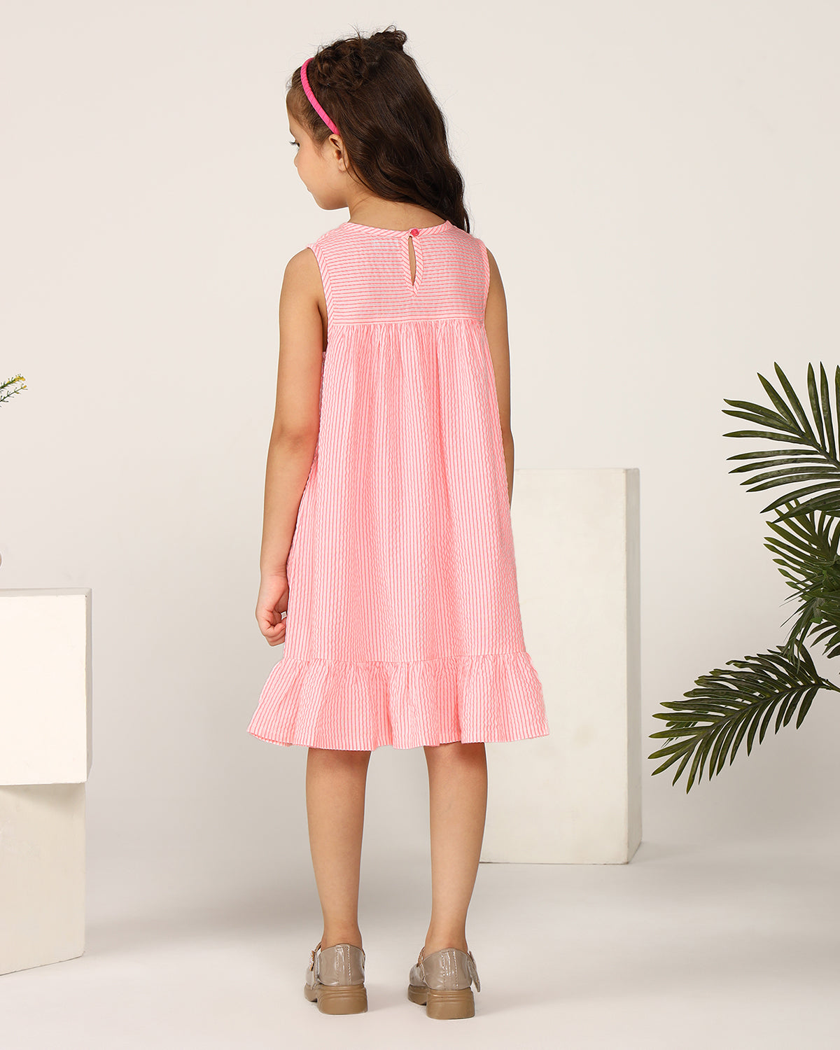 Girls Pink Embroidered Sleeveless Dress
