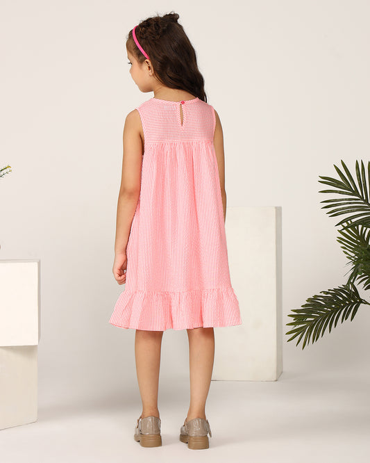 Girls Pink Embroidered Sleeveless Dress