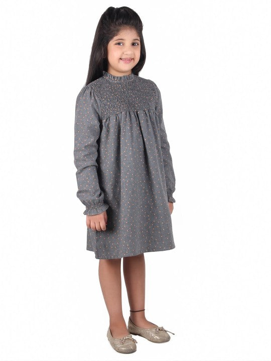 Girls Grey High Neck Full Sleeve Dress