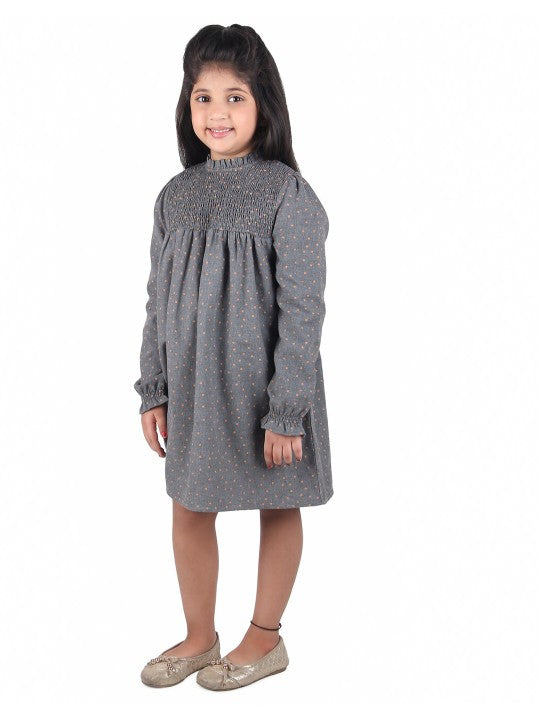 Girls Grey High Neck Full Sleeve Dress