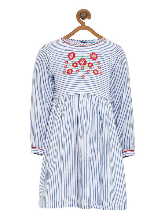 Girls Striped Floral A-Line Dress