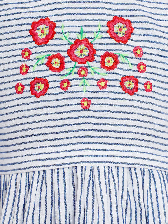 Girls Striped Floral A-Line Dress