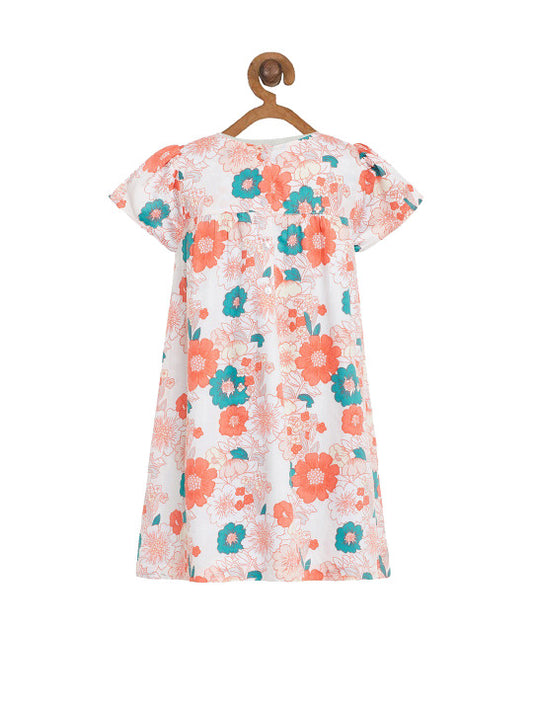 Girls Peach Floral Printed Dress