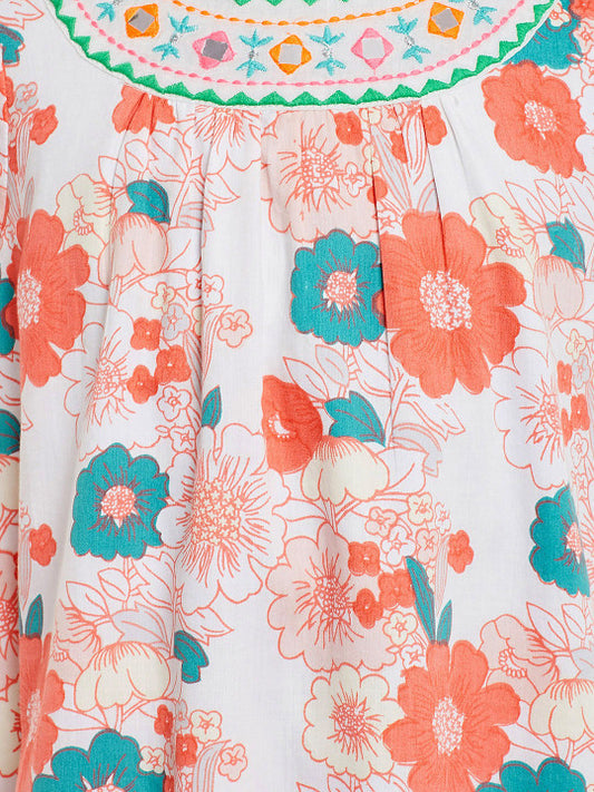 Girls Peach Floral Printed Dress