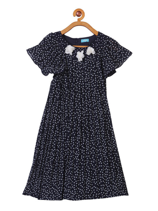Girls Floral Printed Fit & Flare Dress