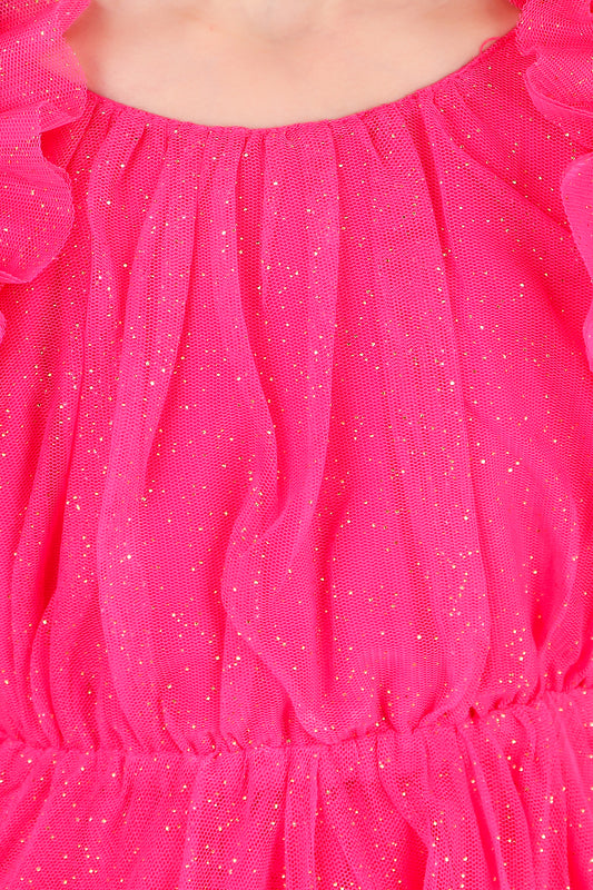 Girls Glitter Net Fit & Flare Dress