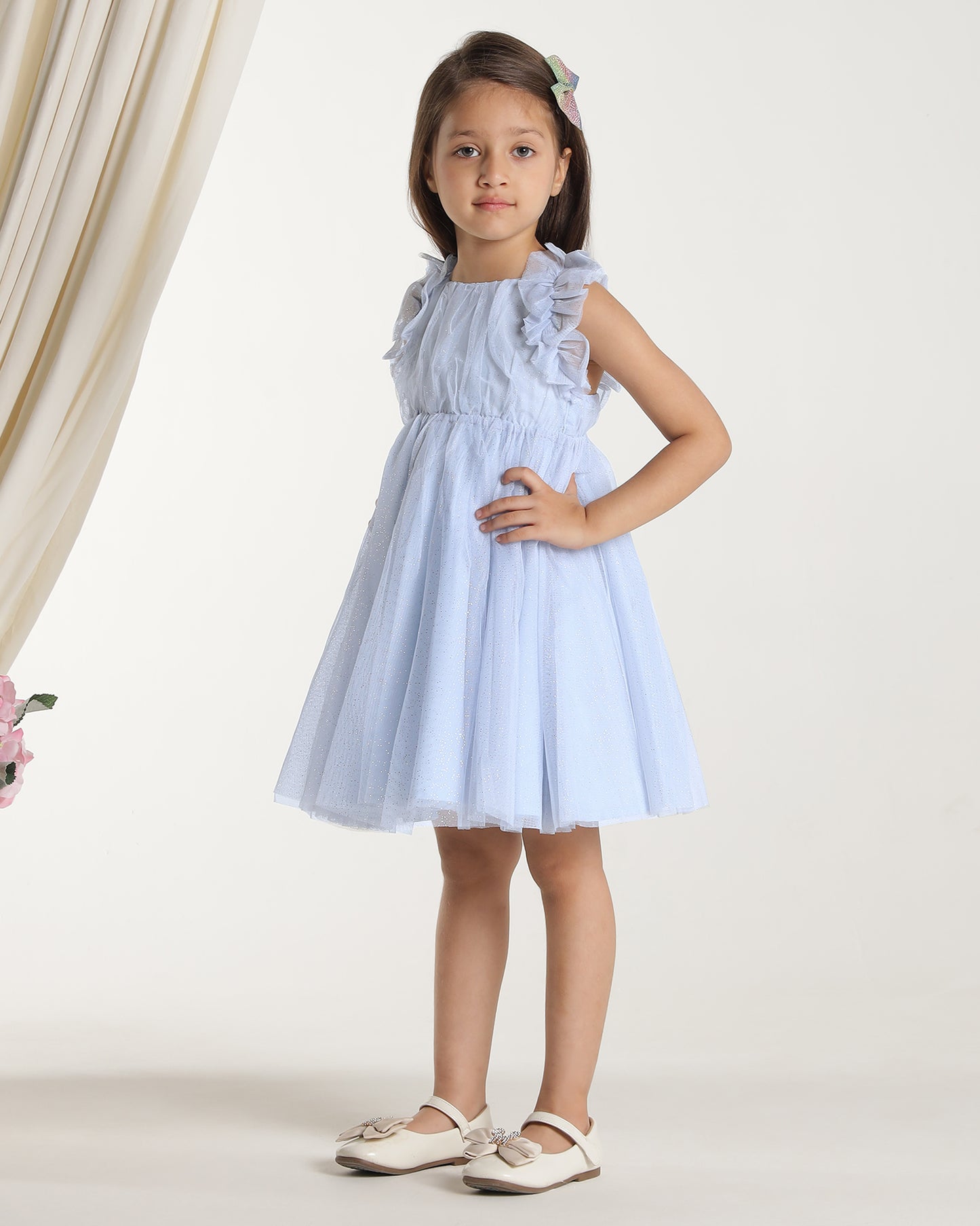 Girls Light Blue Glitter Net Dress