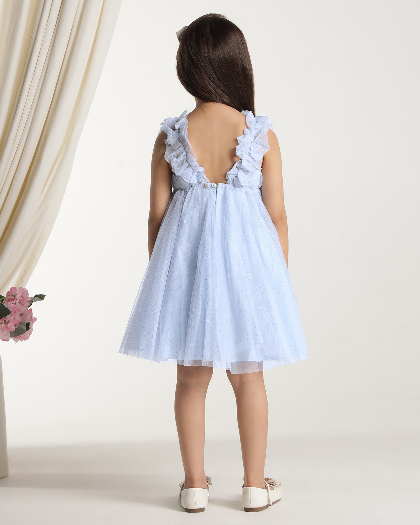 Girls Light Blue Glitter Net Dress