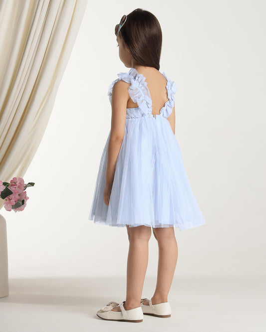 Girls Light Blue Glitter Net Dress