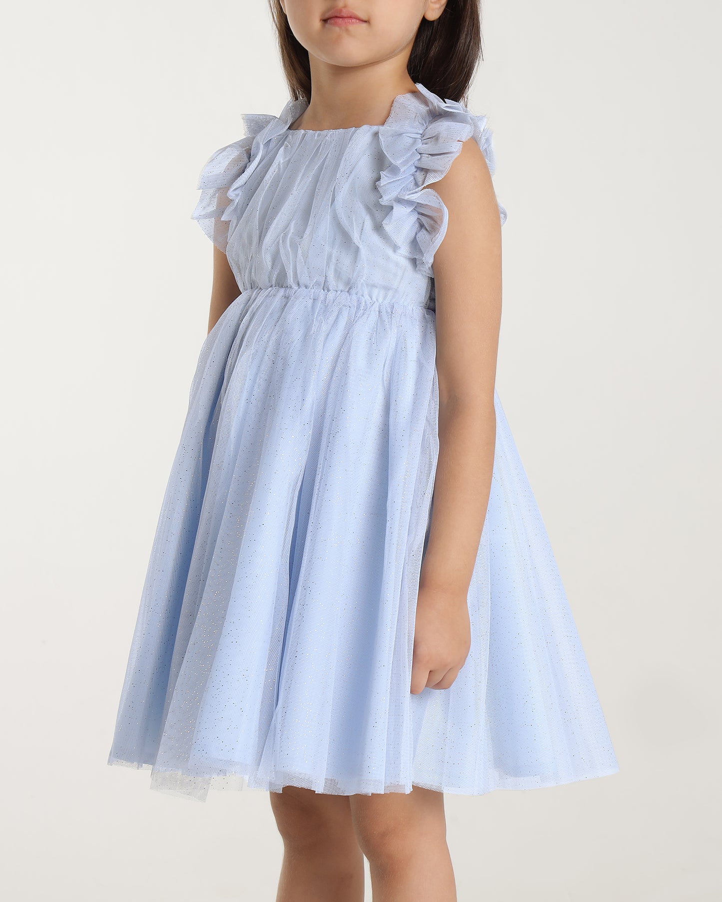 Girls Light Blue Glitter Net Dress