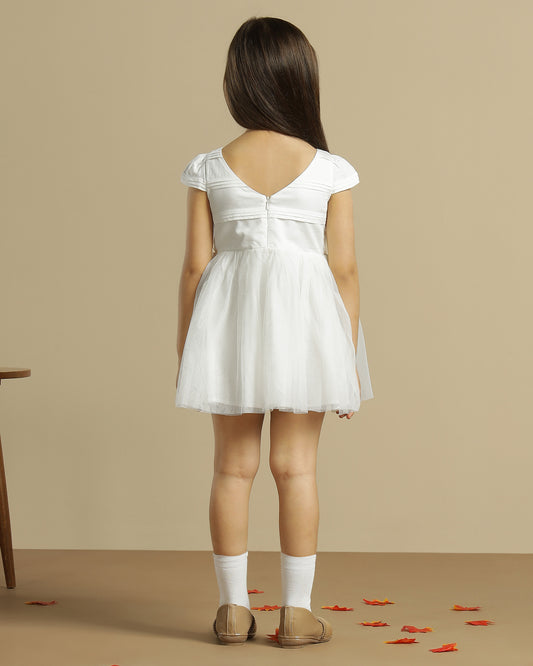 Girls White Pleated Dress
