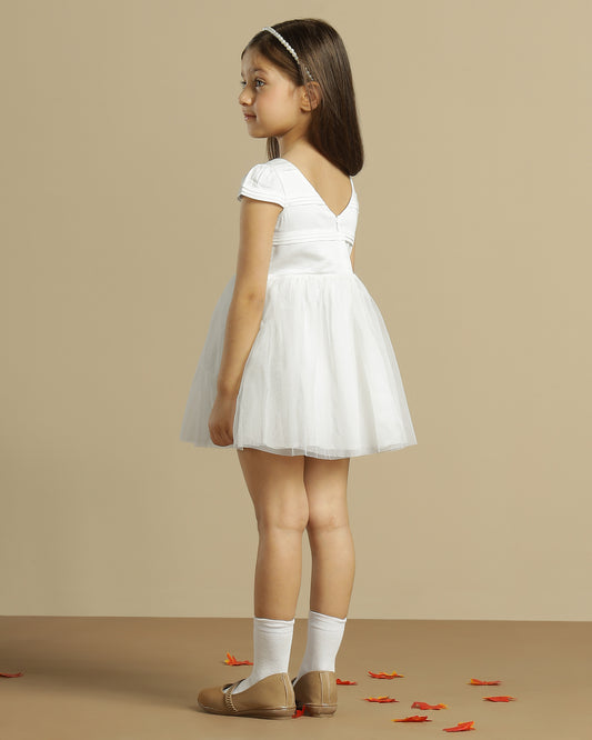 Girls White Pleated Dress