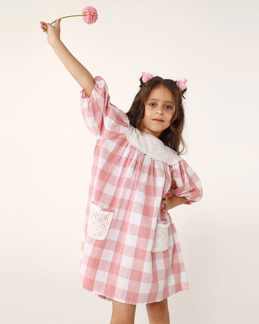 Girls Checked Pocket Dress