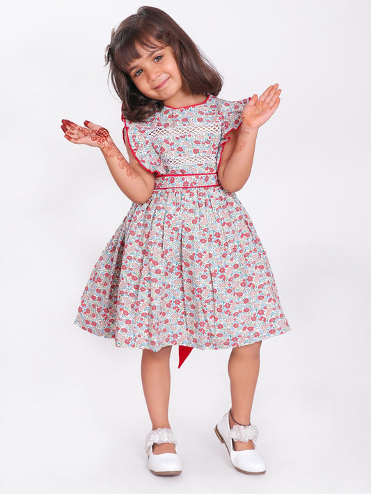Girls Floral Printed Fit & Flare Dress