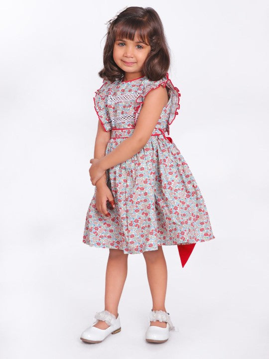 Girls Floral Printed Fit & Flare Dress