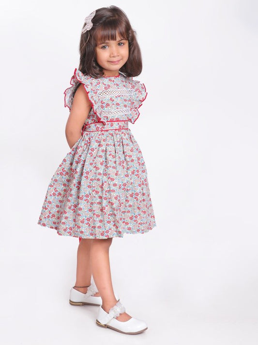 Girls Floral Printed Fit & Flare Dress