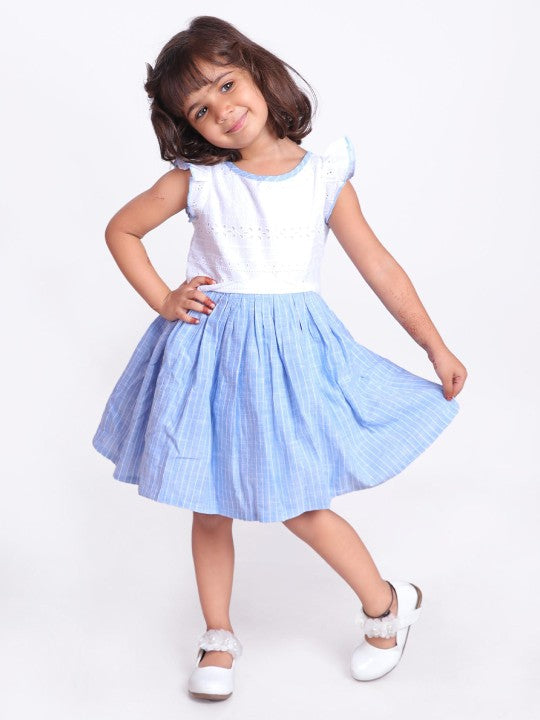 Girls Schiffli Check Flared Dress