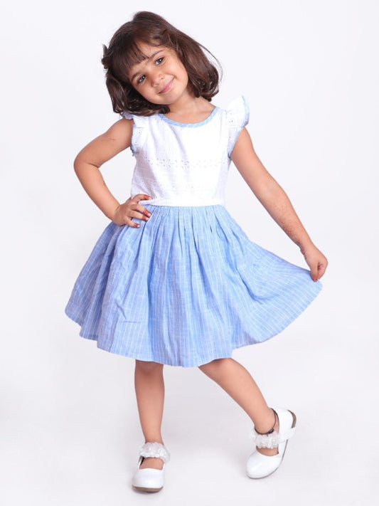 Girls Schiffli Check Flared Dress