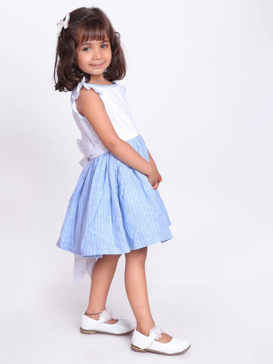Girls Schiffli Check Flared Dress