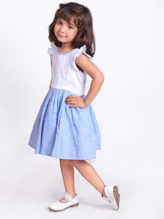 Girls Schiffli Check Flared Dress