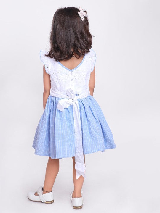 Girls Schiffli Check Flared Dress