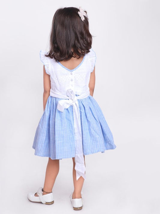 Girls Schiffli Check Flared Dress