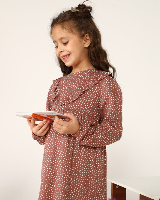 Girls Brown Floral Dress
