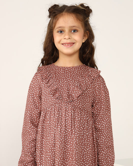 Girls Brown Floral Dress