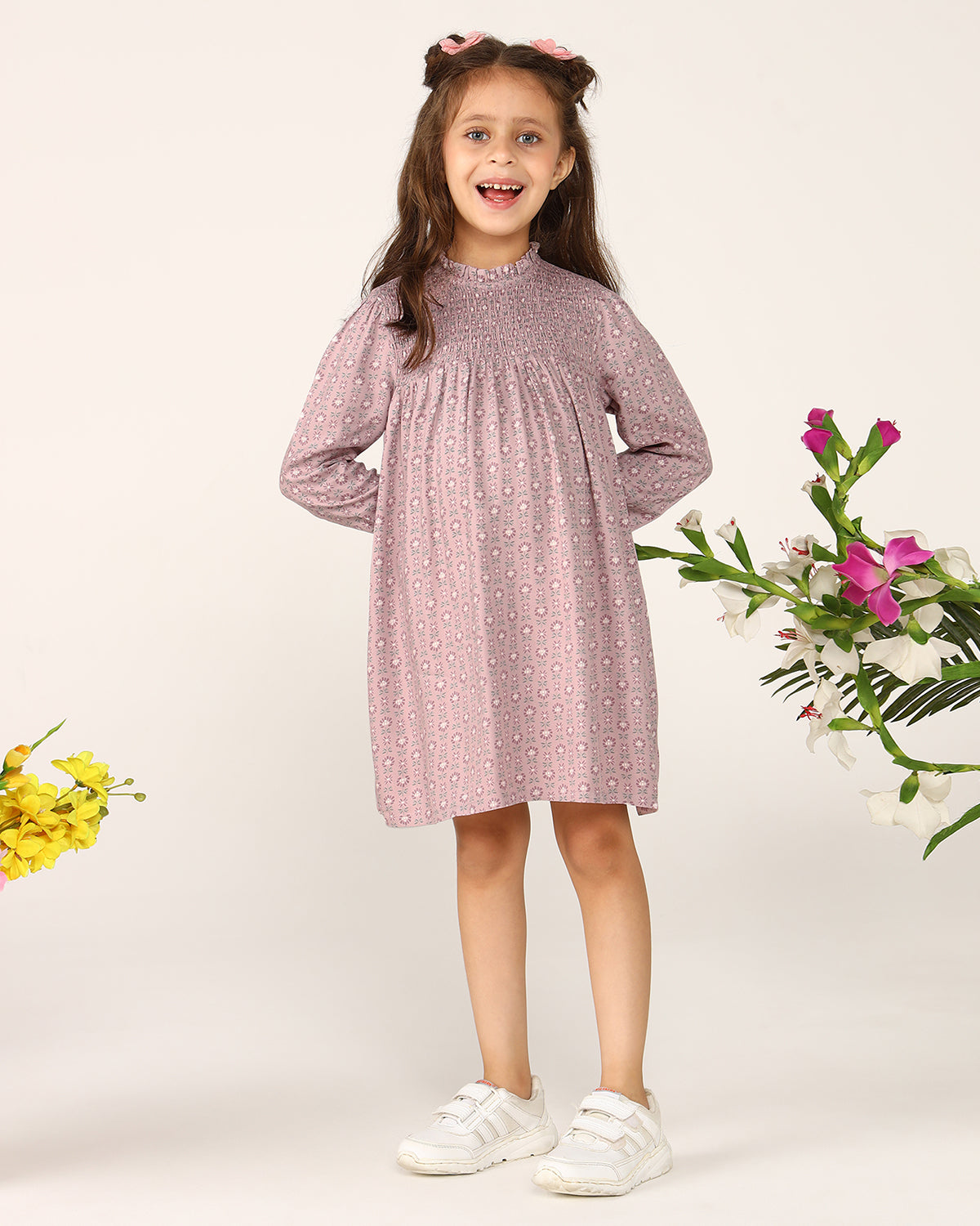 Girls Floral Smocked Dress