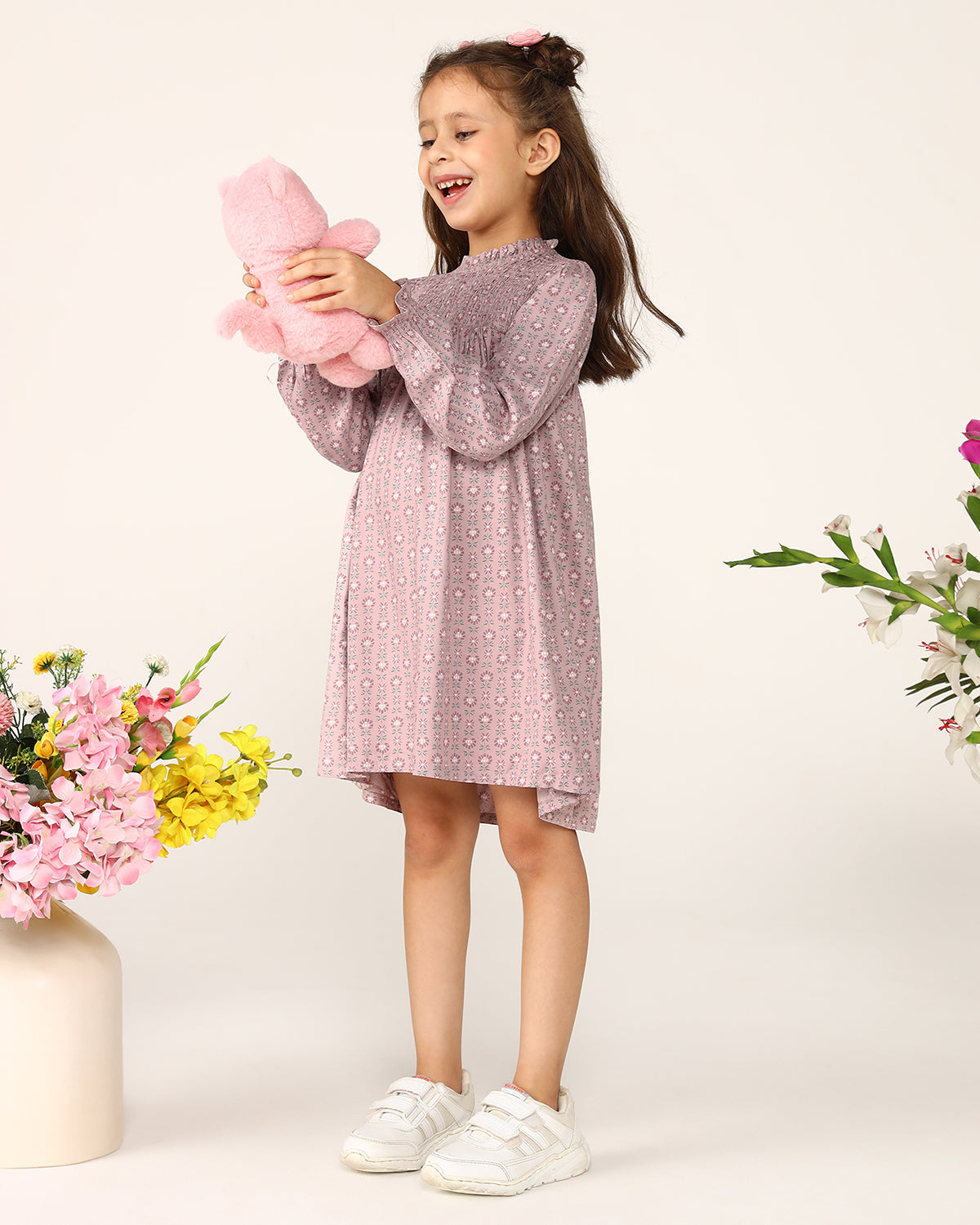Girls Floral Smocked Dress