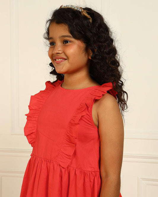 Girls Red V-Strap Dress