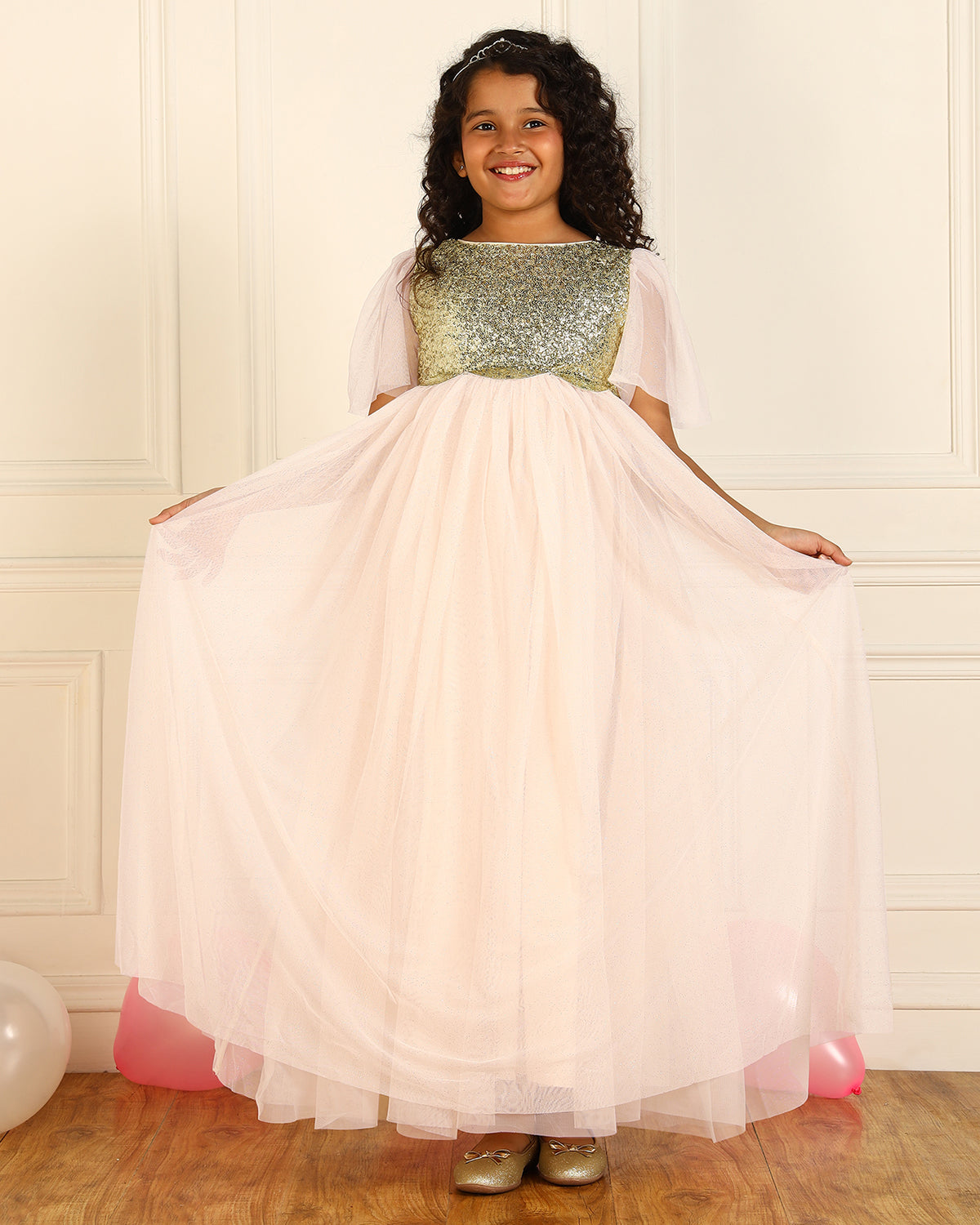 Girls Light Pink Sequin Dress