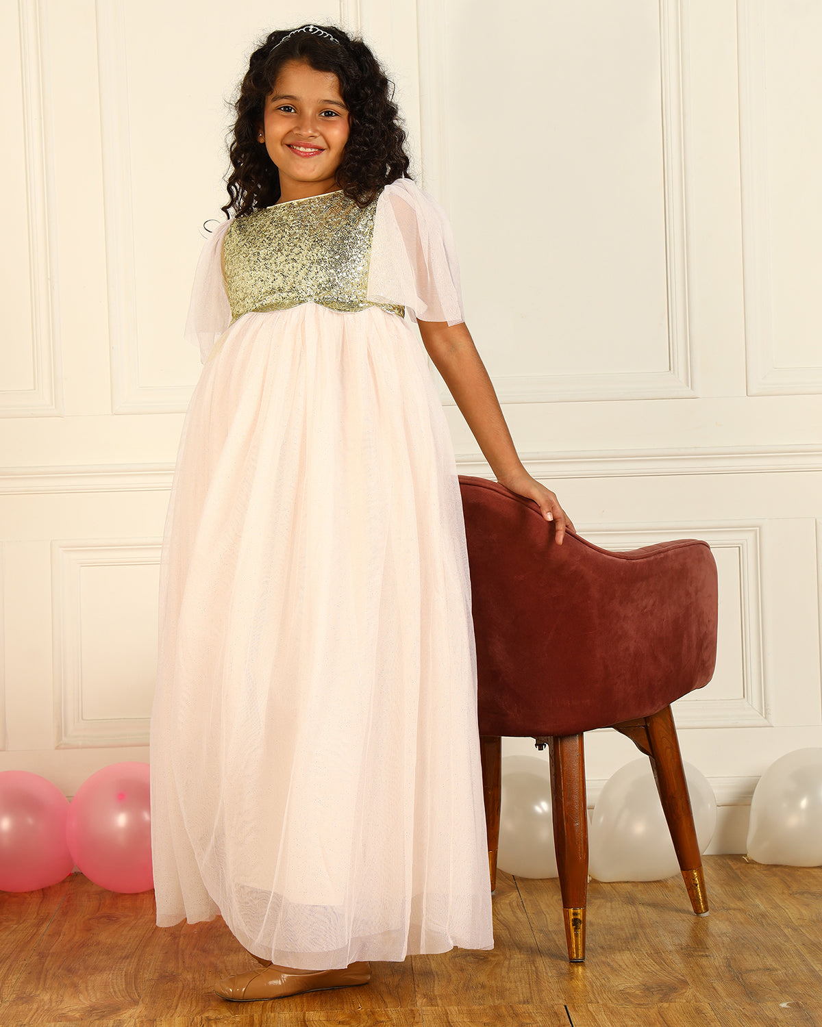Girls Light Pink Sequin Dress