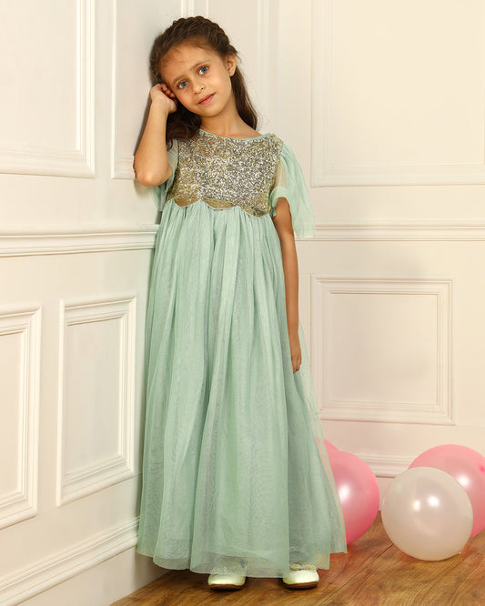 Girls Sage Green Sequin Dress
