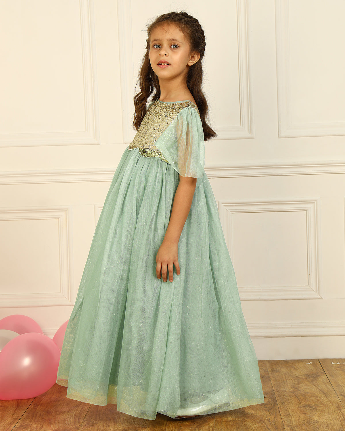 Girls Sage Green Sequin Dress