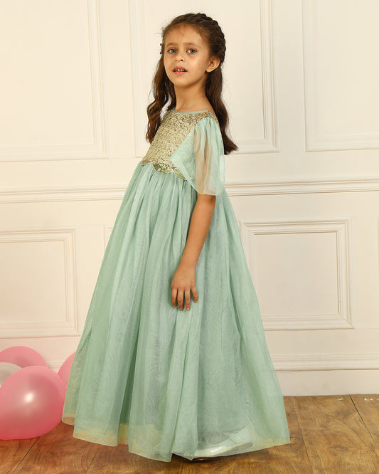 Girls Sage Green Sequin Dress