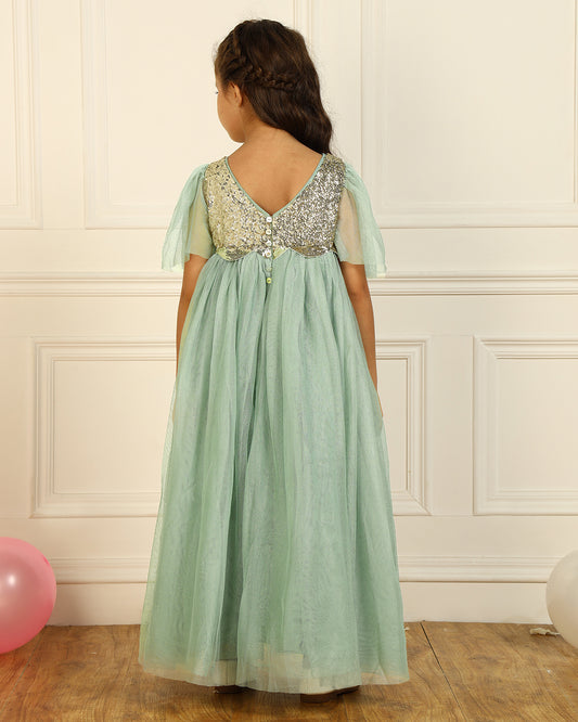 Girls Sage Green Sequin Dress
