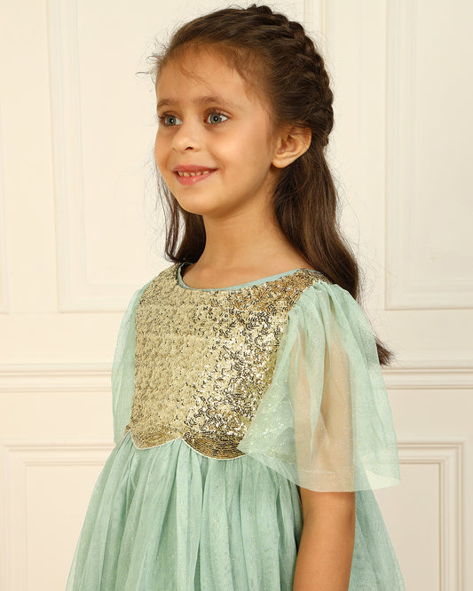 Girls Sage Green Sequin Dress