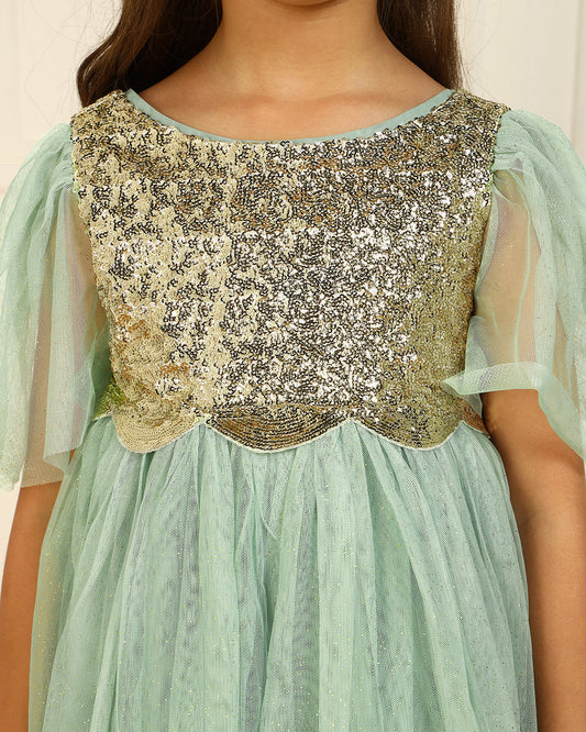Girls Sage Green Sequin Dress