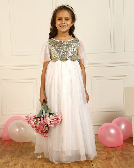 Girls White Sequin Dress